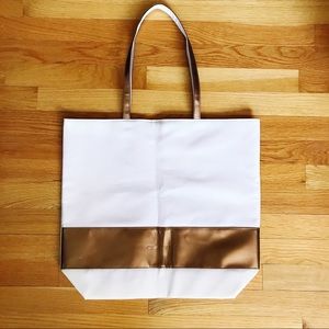 Clarins // White & Bronze Gold Tote Bag